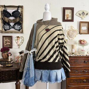 vintage girly grunge cozy slouchy batwing striped sweater